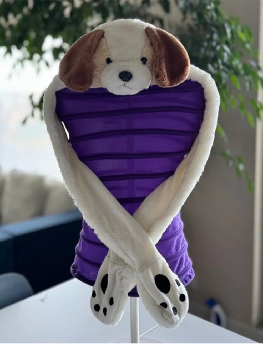 Kawaii Puppy Hood Scarf Paw Mittens Cozycore Anime Girl Winter Accessory 🐶